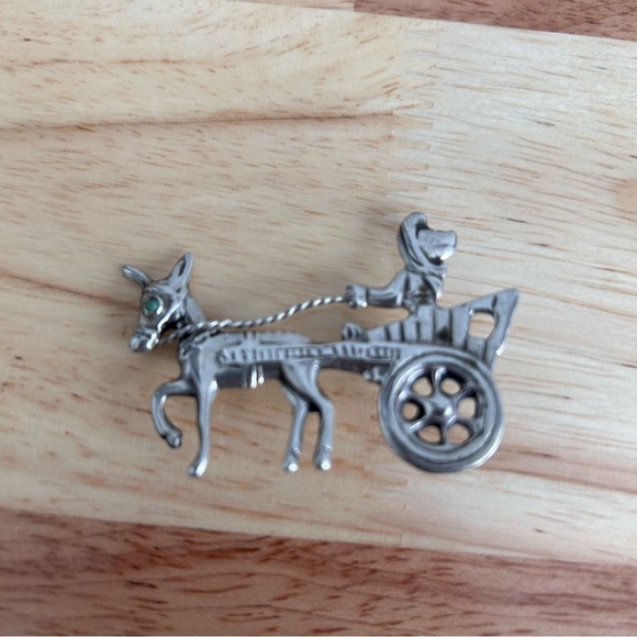 Vintage Mexican Silver 925 Donkey and Cart Pin with GenuineTurquoise Eye - Picture 9 of 10